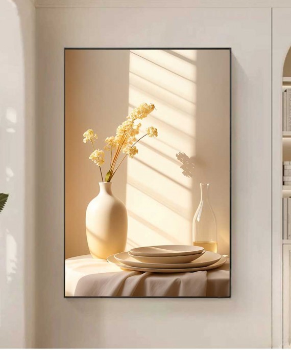 Black Frame 60*90 Cm Crystall Porsalein Painting Yellow Vase Turkish Style For Living Room